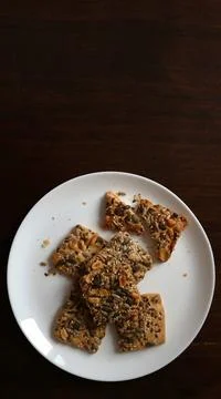 Baking background with a top view of a plate with cookies Stock Photos