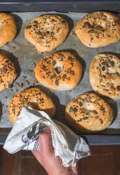 Baking of bagels Stock Photos