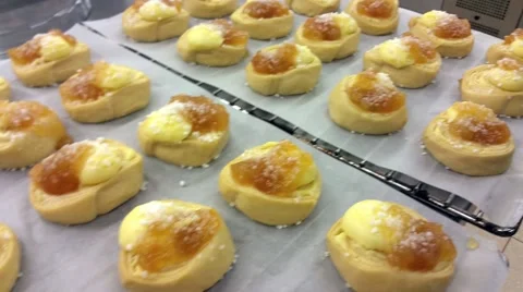 Baking baked rolls, at a restaurant bakery Stock Footage 56916067