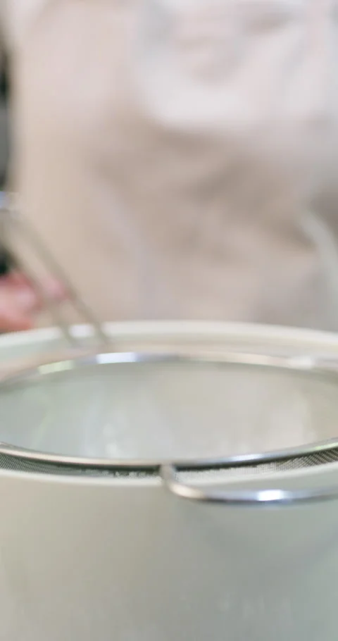 Baking, bowl and flour with hands of chef in kitchen for ingredients or recipe Stock Footage 334928226