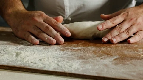 Baking of bread on a floured cutting board 4k Stock Footage 86862820