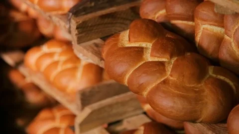 Baking bread. Fresh buns from the oven. Transportation of baking. Stock Footage 74593669