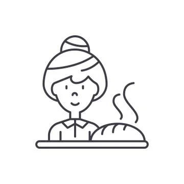 Baking bread line icon concept. Baking bread vector linear illustration, symbol 스톡 일러스트