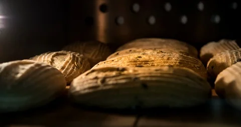 Baking bread in oven. Time lapse footage of cooking. Stock Footage