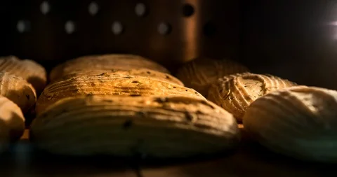 Baking bread in oven. Time lapse footage of cooking. Vídeo Stock 121582805