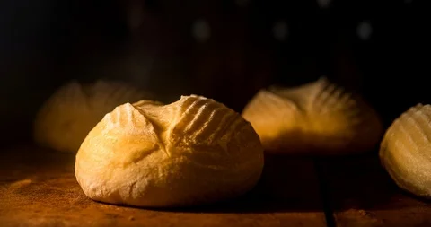 Baking bread in oven. Time lapse footage of cooking. Stock Footage