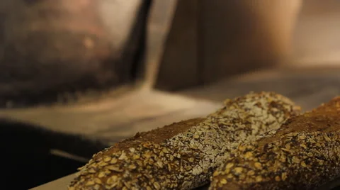 Baking bread process - getting out of the oven  Stock Footage 54522736