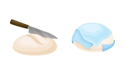 Baking bread process set. Dough rested under overlay and unbaked bread vector Stock Illustration