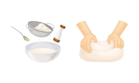 Baking bread process set. Kneading the dough vector illustration Stock Illustration