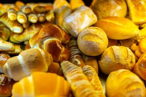 Baking, bread trading. Bakery. Background image texture. Stock Photos