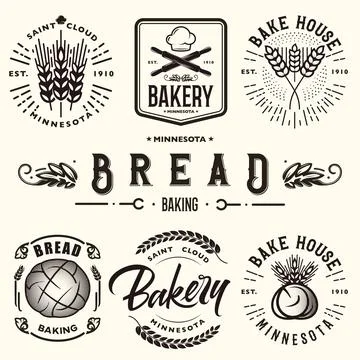 Baking Bread vintage logo set Stock Illustration