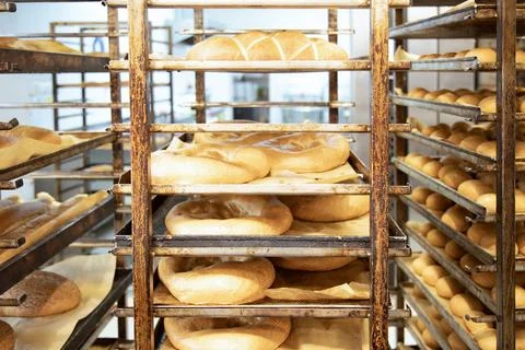 Baking bread. Workshop for production of bread. Stock Photos