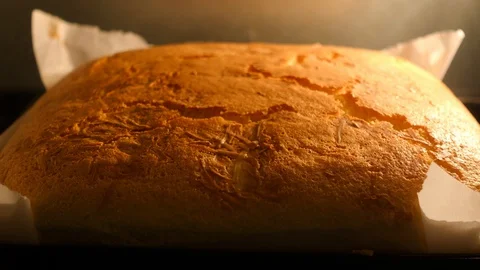 Baking Brown Cake in Oven Time-lapse Shot Stock Footage 129064577