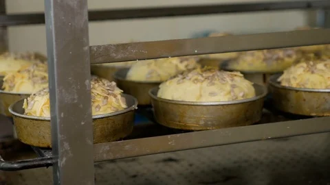Baking buns in industrial restaurant kitchen. Stock Footage 108632750