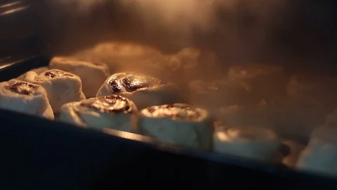 Baking buns in the oven Timelapse Stock Footage 130019419