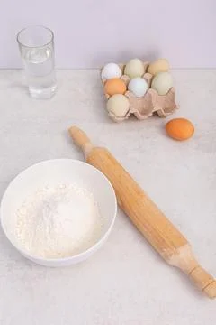 Baking cake in modern kitchen - dough recipe ingredients Fotos de archivo