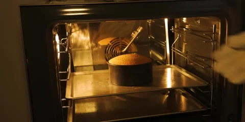 Baking Cake in Modern Oven with Internal Light and Convection Fan Stock Footage 343588342