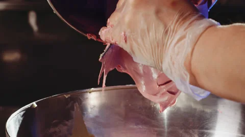 Baking a cake, pink, colorful mass in kitchen. Stock Footage 149123743