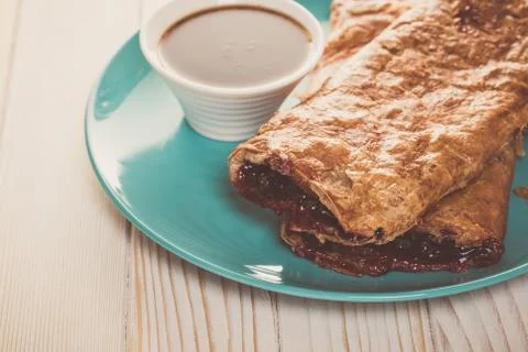 Baking, cherry strudel in a plate Stock Photos