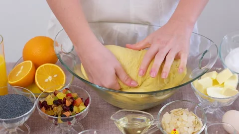 Baking for Christmas Easter Making homemade cruffin step by step, rolling yeast Stock Footage 321560290