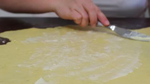 Baking for Christmas Easter Making homemade cruffin step by step, rolling yeast Stock Footage 321562294