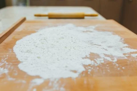 Baking class or recipe concept on dark background. Baking preparation, top view 스톡 사진