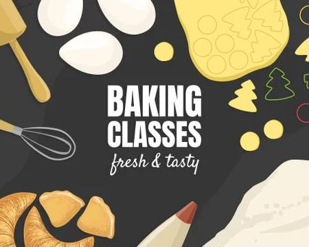 Baking Classes, Fresh and Tasty Banner Template, Culinary School Element Vector イラスト素材