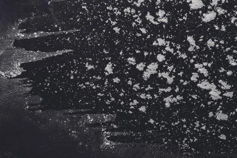 Baking concept on black background, sprinkled flour with copy space Stock Photos