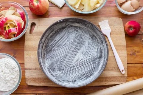 Baking concept. Cooking Apple pie, step by step instructions. Top view. Step  Stock Photos