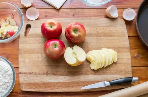 Baking concept. Cooking Apple pie, step by step instructions. Top view. Step  Stock Photos