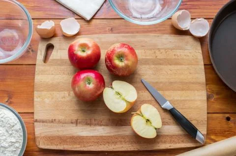Baking concept. Cooking Apple pie, step by step instructions. Top view. Step  Stock Photos