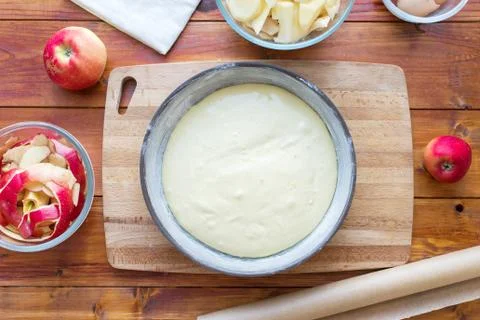 Baking concept. Cooking Apple pie, step by step instructions. Top view. Step  Stock Photos