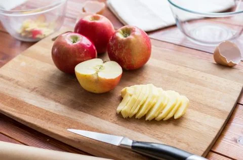 Baking concept. Cooking Apple pie, step by step instructions. Top view. Step  Stock Photos