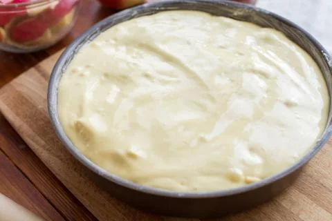 Baking concept. Cooking Apple pie, step by step instructions. Top view. Step 9. Stock Photos