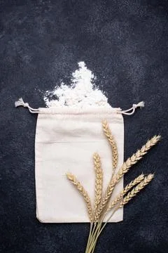 Baking concept with flour and spikelets Stock Photos