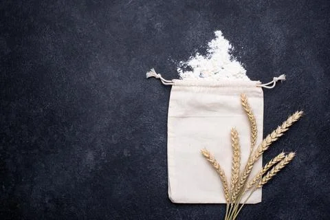 Baking concept with flour and spikelets Stock Photos