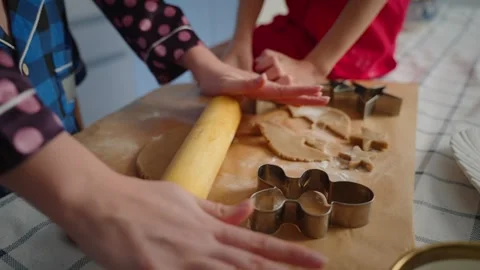 Baking cookies with children using various shapes and creative tools Stock Footage 307105680