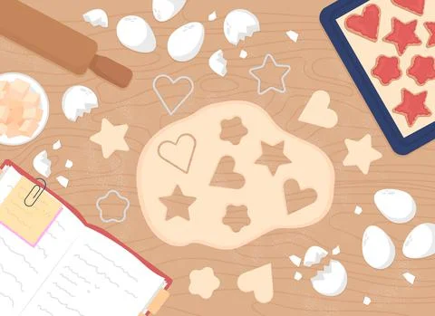 Baking cookies flat color vector illustration 스톡 일러스트