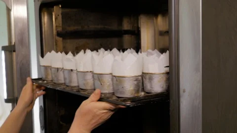 Baking cupcake in the oven. Video stock 109473177