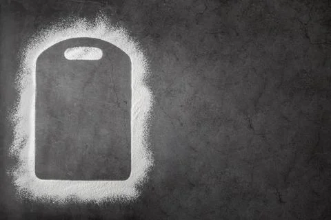 Baking dark background with the outlines of ingredient flour a cutting board  Stock Photos