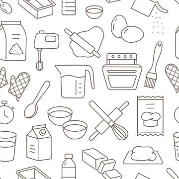 Baking doodle brown seamless pattern. Vector background included line icons as - Stock Illustration