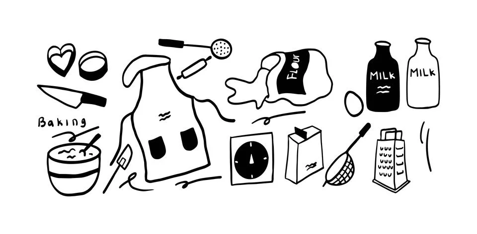 Baking Doodle Set | Minimalist Two Color Black &amp; White Vector Illustration Stock-Illustration