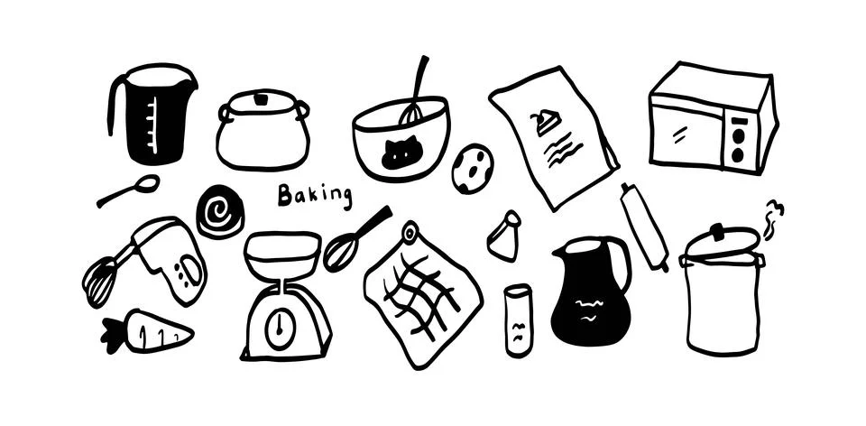 Baking Doodle Set | Minimalist Two Color Black &amp; White Vector Illustration Stock Illustration