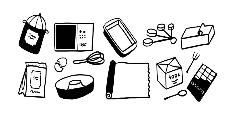 Baking Doodle Set | Minimalist Two Color Black &amp; White Vector Illustration Stock Illustration