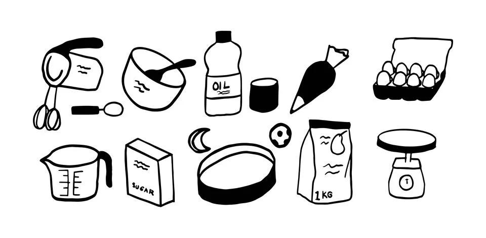 Baking Doodle Set | Minimalist Two Color Black &amp; White Vector Illustration Stock Illustration