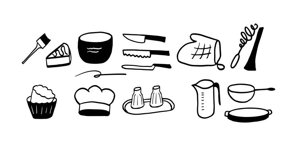 Baking Doodle Set | Minimalist Two Color Black &amp; White Vector Illustration Stock Illustration