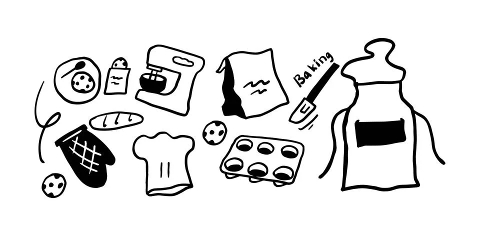 Baking Doodle Set | Minimalist Two Color Black &amp; White Vector Illustration Stock Illustration