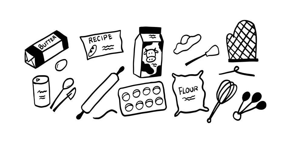 Baking Doodle Set | Minimalist Two Color Black &amp; White Vector Illustration Stock-Illustration