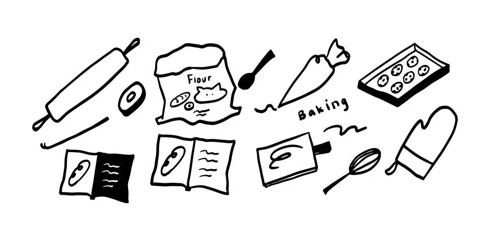 Baking Doodle Set | Minimalist Two Color Black &amp; White Vector Illustration Stock Illustration