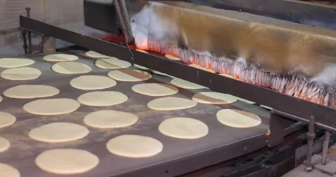 Baking dough going into the bakery oven, Automatic bakery production line Vidéo 258759448